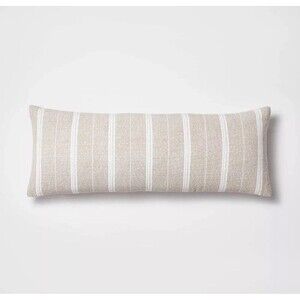 Oversized Oblong Boucle Woven Stripe Decorative Throw Pillow Khaki - Threshold